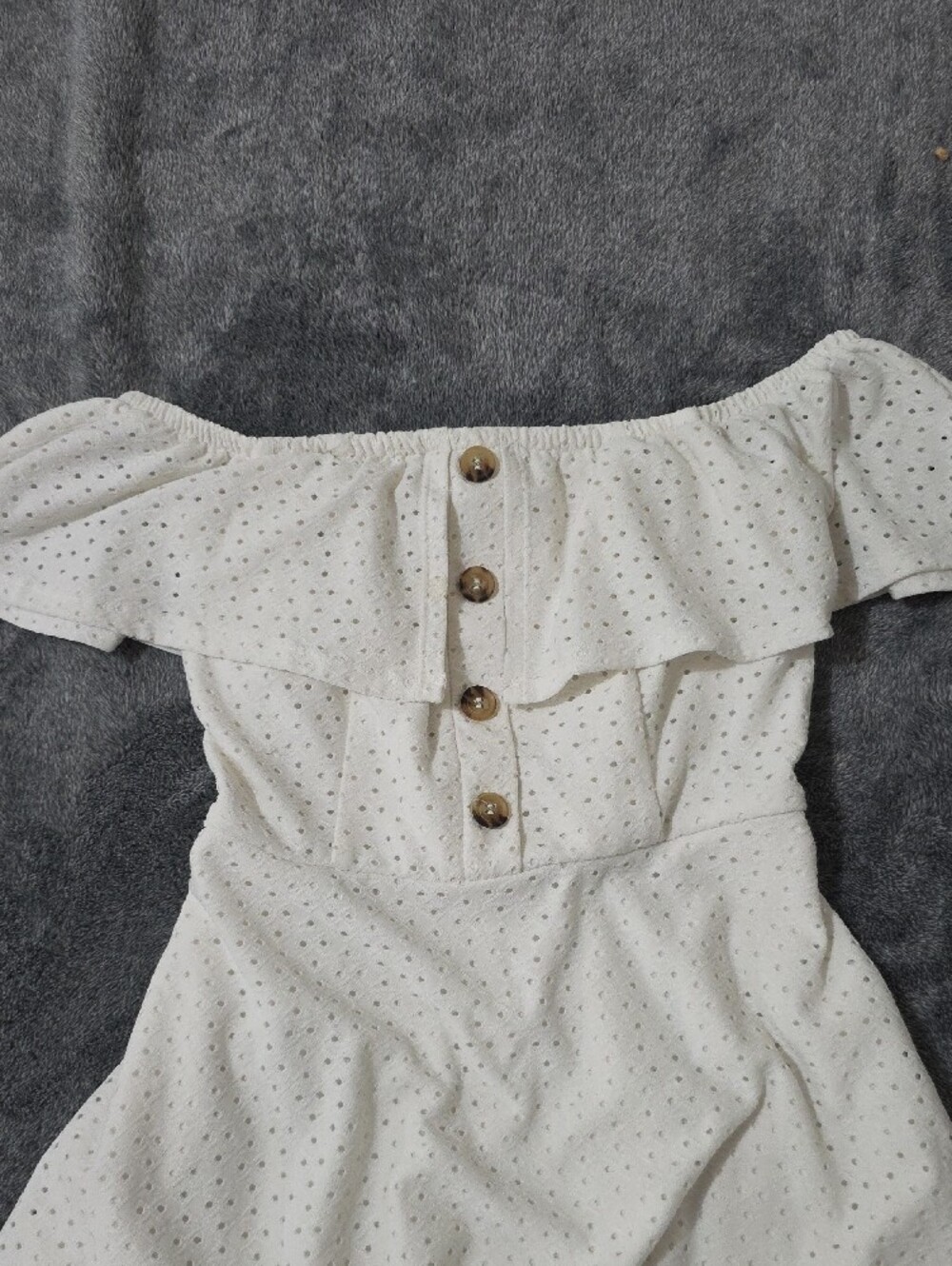 Speechless White Off-Shoulder Ruffle Dress with Button Front - Picture 2 of 7